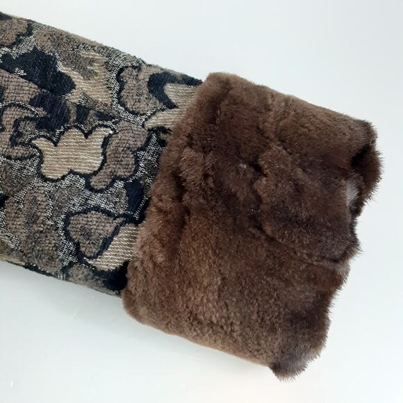 Vintage 70s Penny Lane FUR Mod Carpet Coat Sheared Beaver Damask Tapestry Hippie - Picture 10 of 16